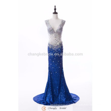 Vestido de noiva popular feito sob medida Royal Blue Sparkle Sequins Vestido de noiva de sereia de cristal 2017